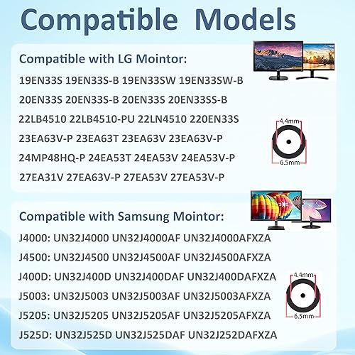 Miniatura 5 de Cable de alimentación CC de 19 V, cargador de TV compatible con LG Electronics de 19 pulgadas, 20 pulgadas, 22 pulgadas, 23 pulgadas, 24 pulgadas,