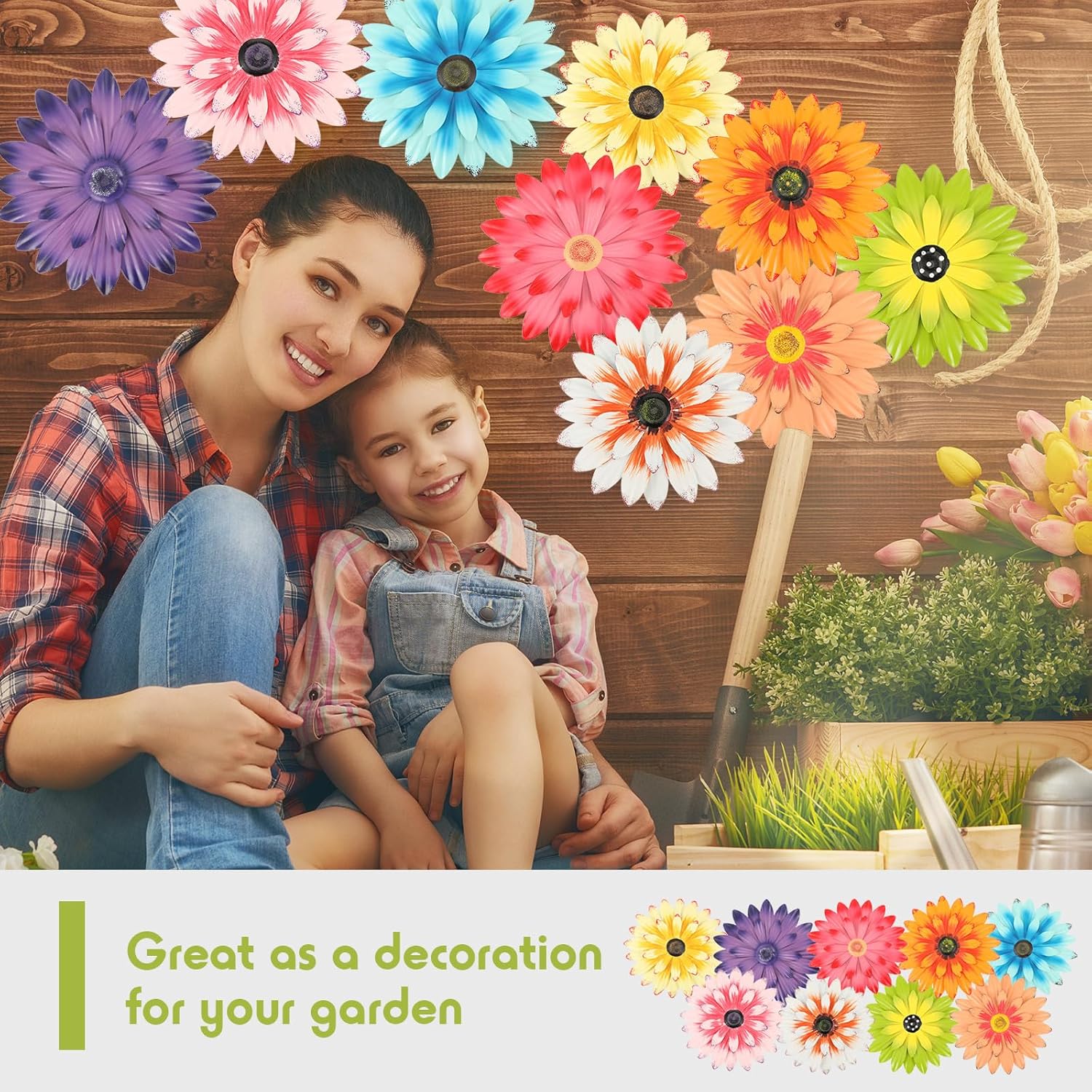 Zhehao 9 Pcs 8 Inch Metal Flower Wall Art Hanging 3D Daisy Decor Metal Flowers Outdoor Decor Multicolored Layered Floral Sunflower Wall Decorations for Indoor Home Room Office Garden Porch Patio