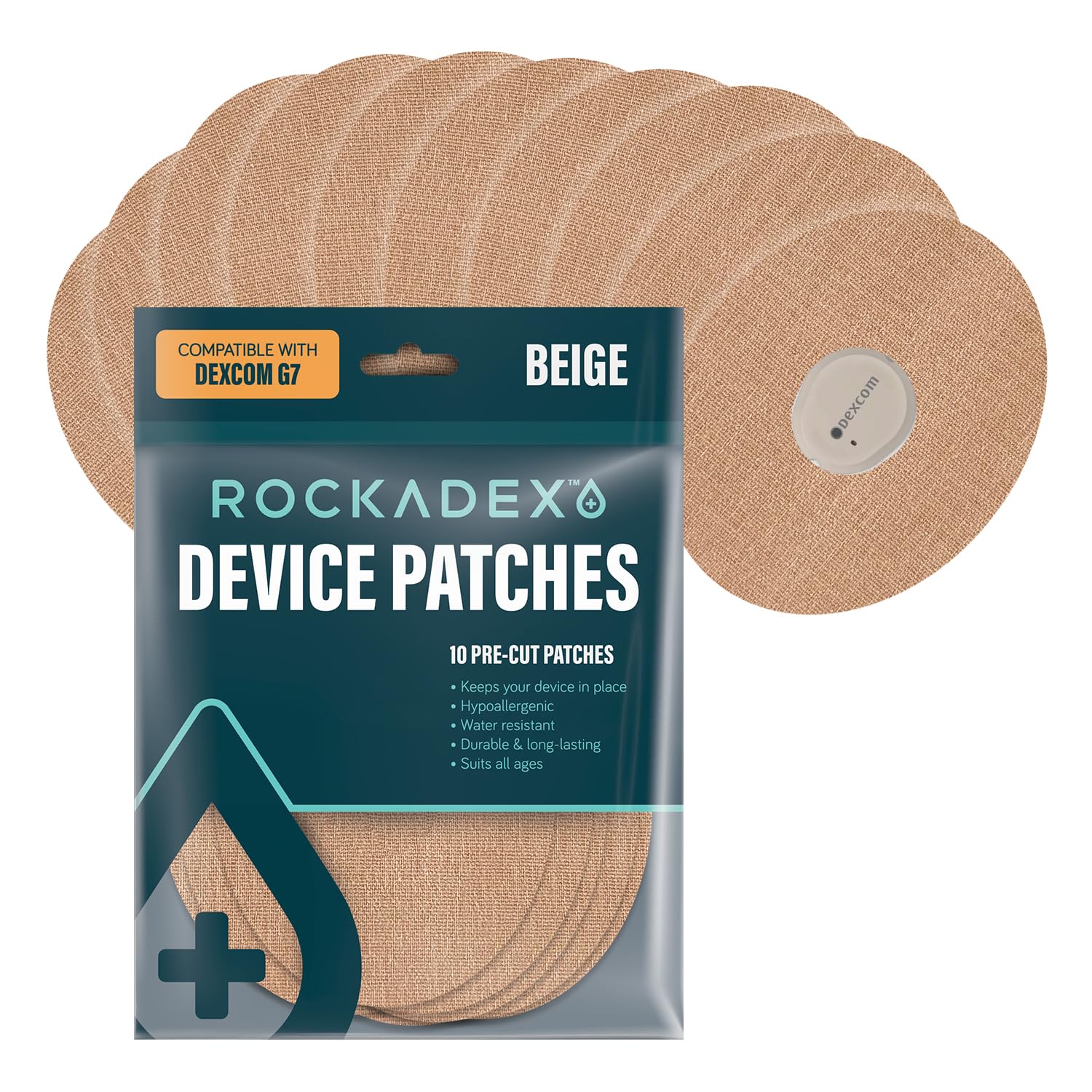 Dexcom G7 Adhesive Patch Design - Adhesive Patches, Water Resistant & Easy to Apply x 10 Pack - Beige (Dexcom G7)