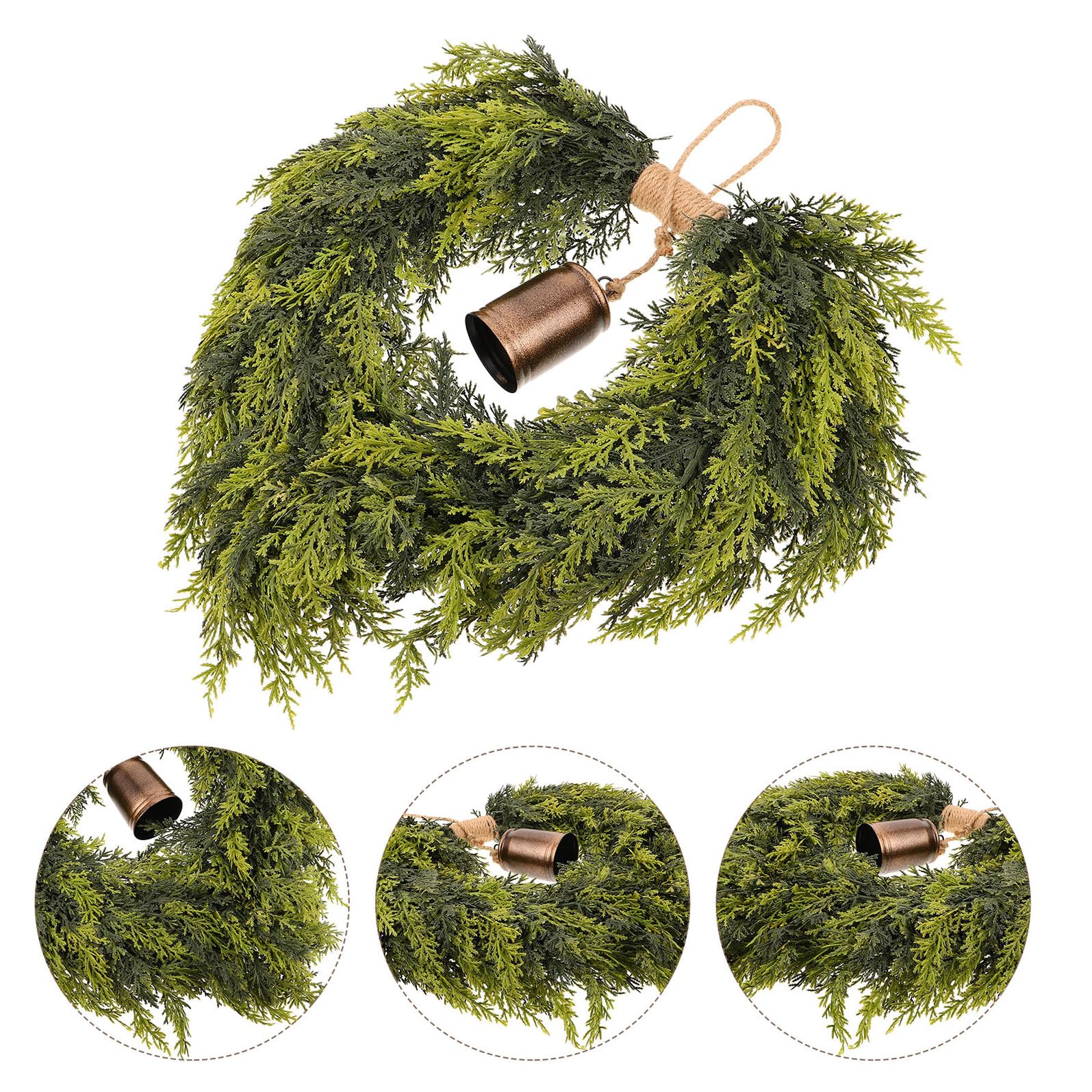 SOIMISS Guirnalda Navideña de Pino Sintético con Cascabeles Guirnalda de Cedro para Puerta de Entrada Chimenea Decoración de Navidad Hogar de Puerta de Temporada