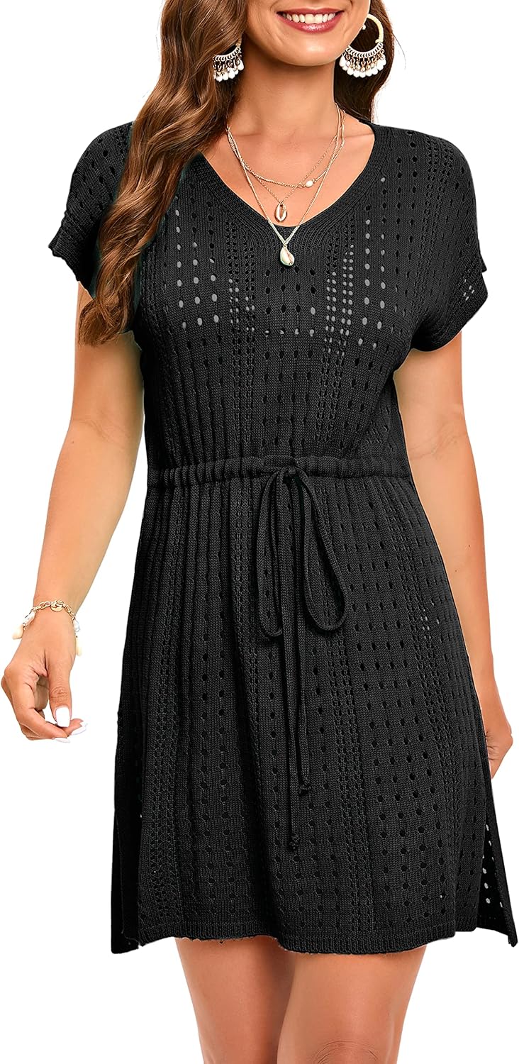 Jhsnjnr Women's Crochet Beach Dresses Tie Waist Swimsuit Coverup Swimwear Bathing Suit Cover Ups - Image 3