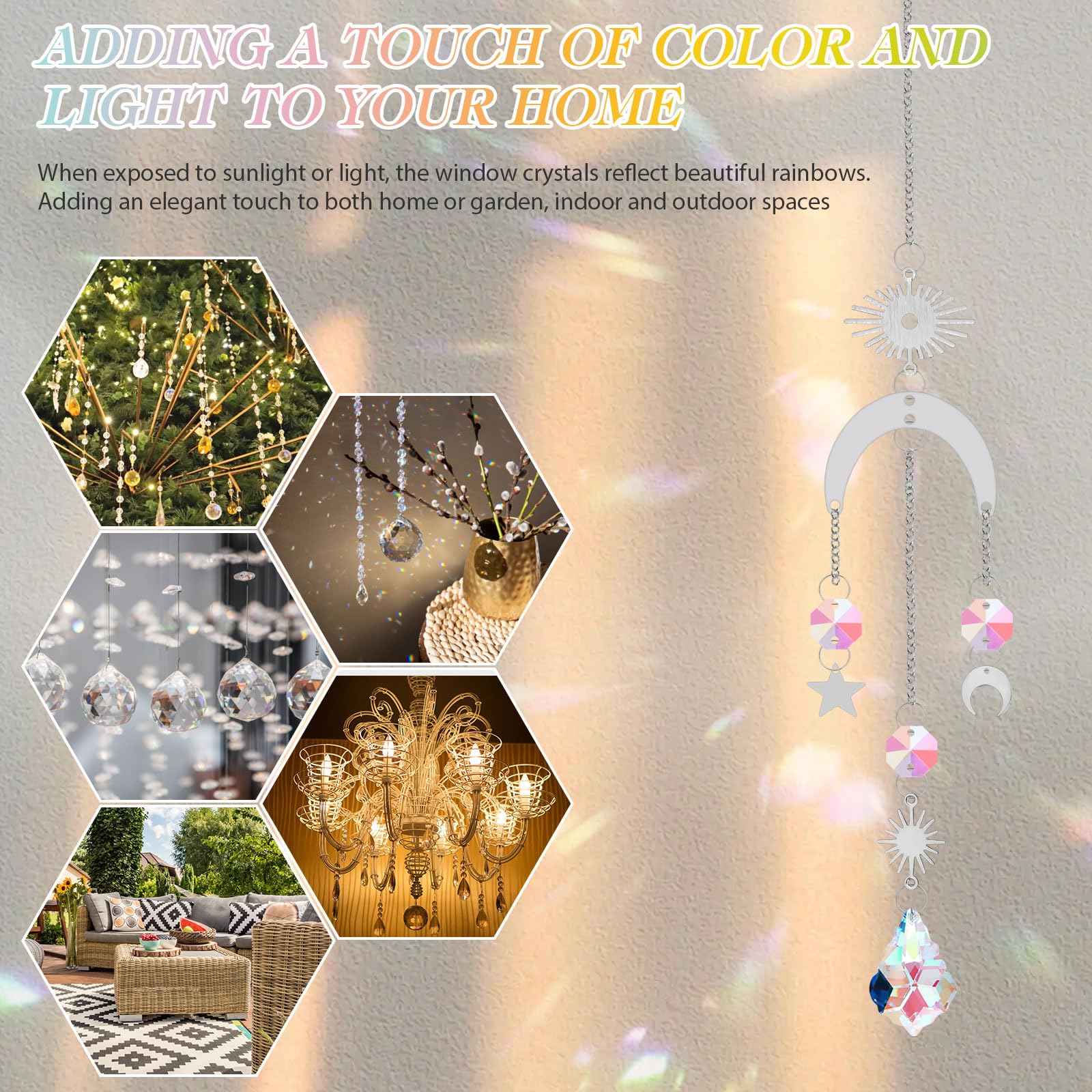 Lot De 5 Kit Attrape-Soleil En Cristal Avec Perles Boules De