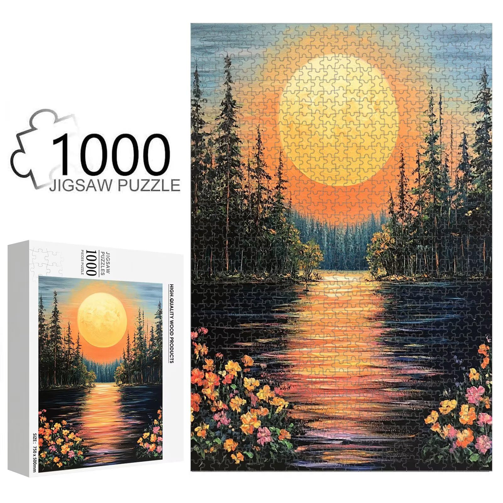 5000 elementów, puzzle dla dorosłych, las i zachód słońca, puzzle 1T#1854