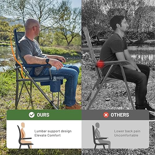 Miniatura 3 de TIMBER RIDGE Silla de campamento plegable de gran tamaño con soporte lumbar, respaldo alto ajustable, resistente para adultos, soporte de hasta 500