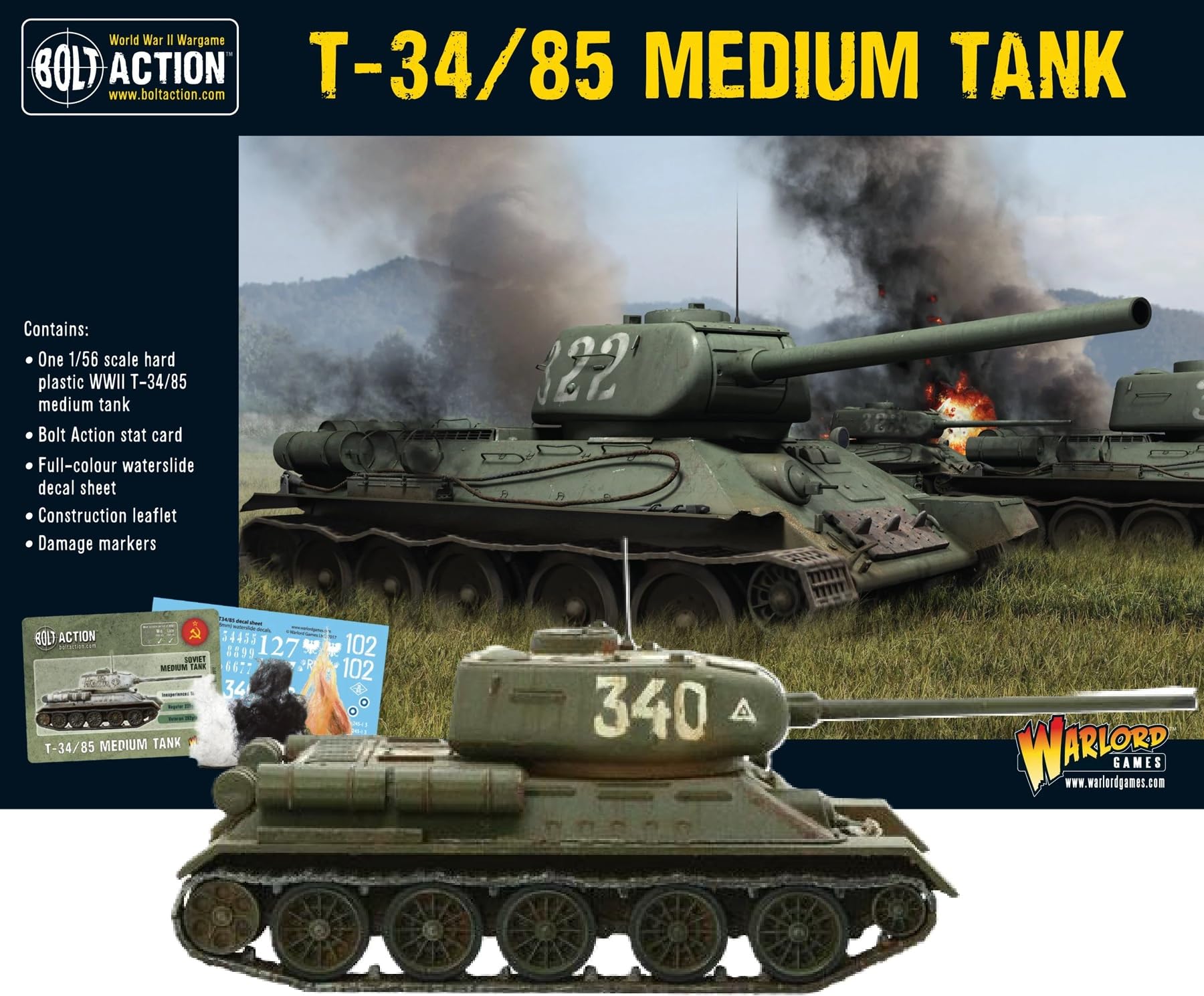 Warlord Games Bolt Action Soviet T34/85 Medium Tank 1:56 WWII Military Wargaming Plastic Model Kit