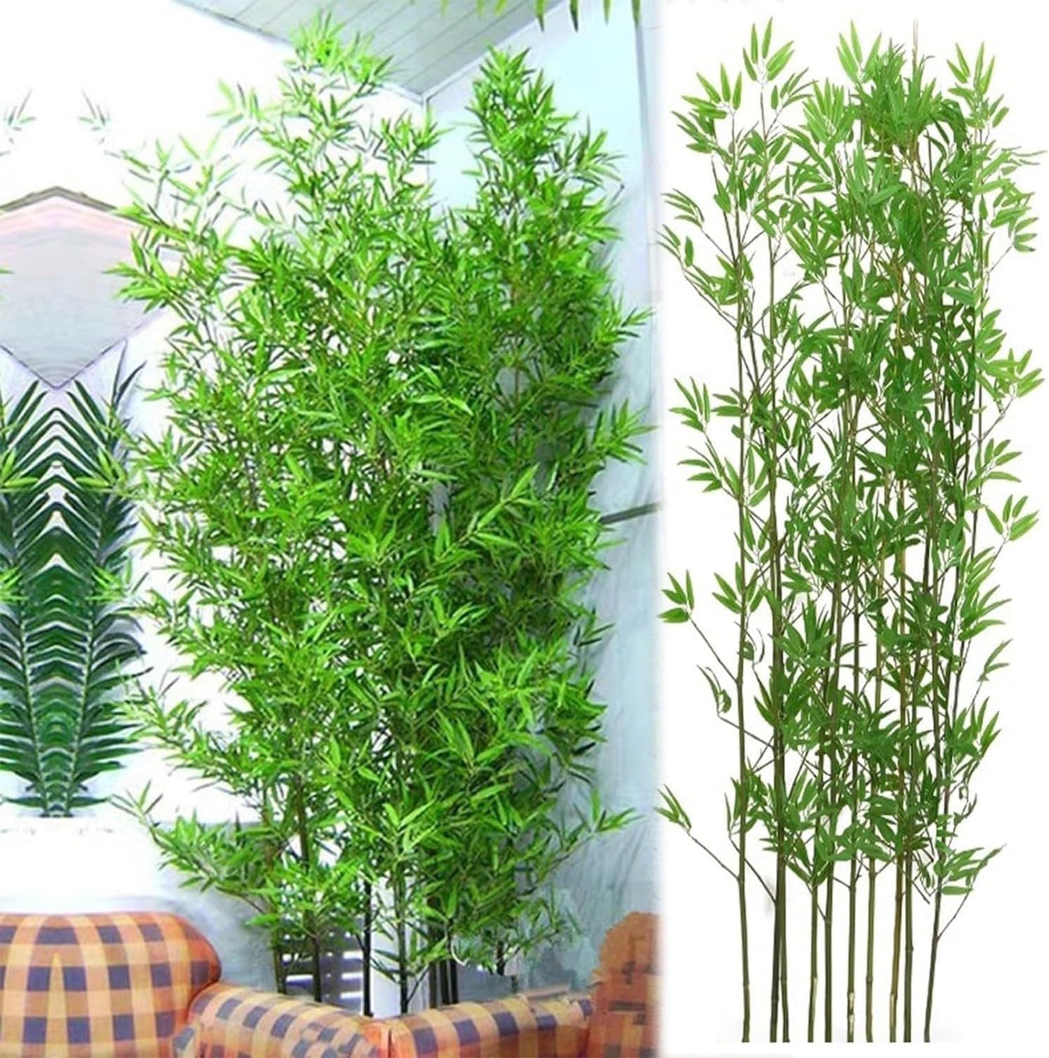 Albero di bambù artificiale per uso esterno, 1 m, pianta di bambù finto per casa e giardino, decorazione da parete verde, foglie in plastica, 5 steli recinzione in bambù.
