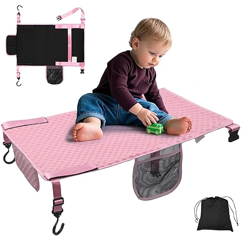 Vista 8 de Cama de avión para niños pequeños, extensor de asiento de avión suave para niños, cama portátil de vuelo de bebé con gancho de fijación e inserto