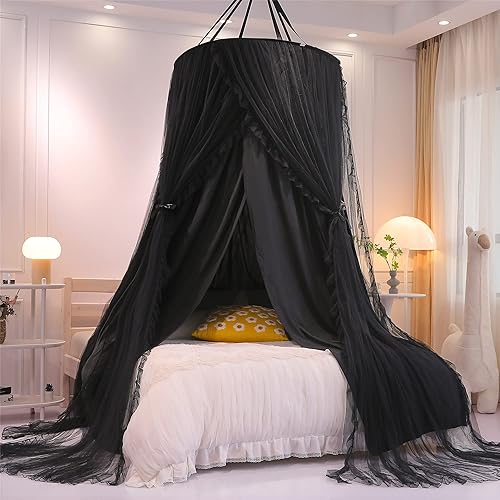 Miniatura 9 de VETHIN Cortina de cama redonda de princesa de doble capa para niñas y adultos mosquitera de ensueño para niños bonita decoración de dormitorio