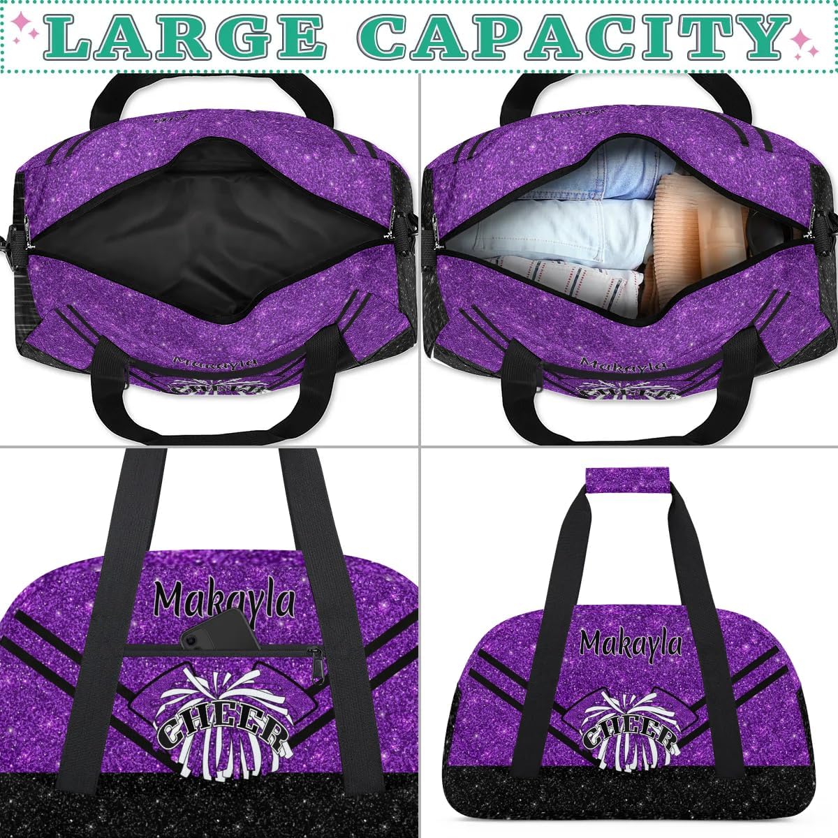 Custom Cheer Duffle Bag with Name and Team Name Personalized Cheerleader Bag Dance Bag for Girls Weekend Travel Bag