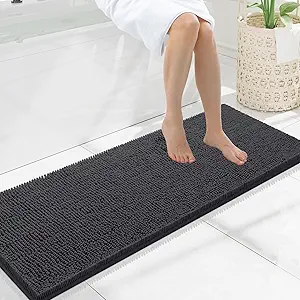 Smiry Luxury Chenille Bathroom Rugs 47x17, Extra Soft and Absorbent Shaggy Bath Mat, Machine Washable, Non-Slip Plush Carpet Runner for Tub, Shower, and Floor, Home Decor Accessories, Charcoal Grey