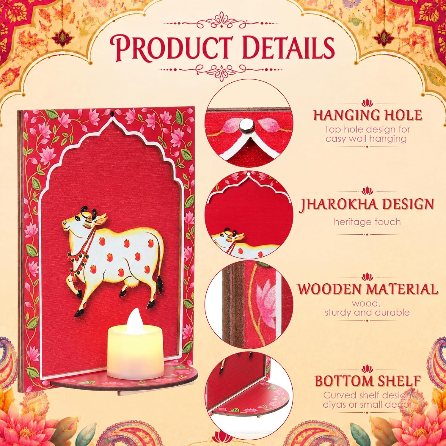 DoubleFill 20pcs Diwali Wooden Candle Holders for Wall Decor, Cow image 3
