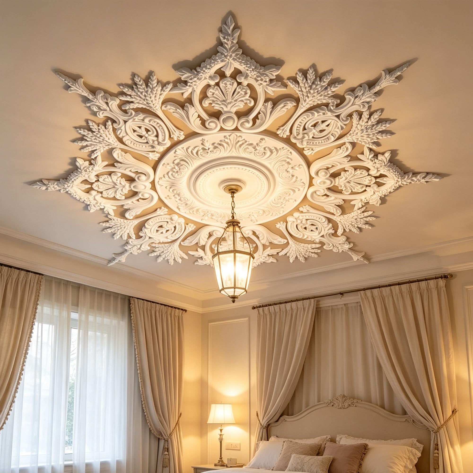 126cm Rosone Lampadario Soffitto Bianco Polistirolo Decorativo | Medaglione del Ventilatore Rotonda Moderno per Pareti Portalampada