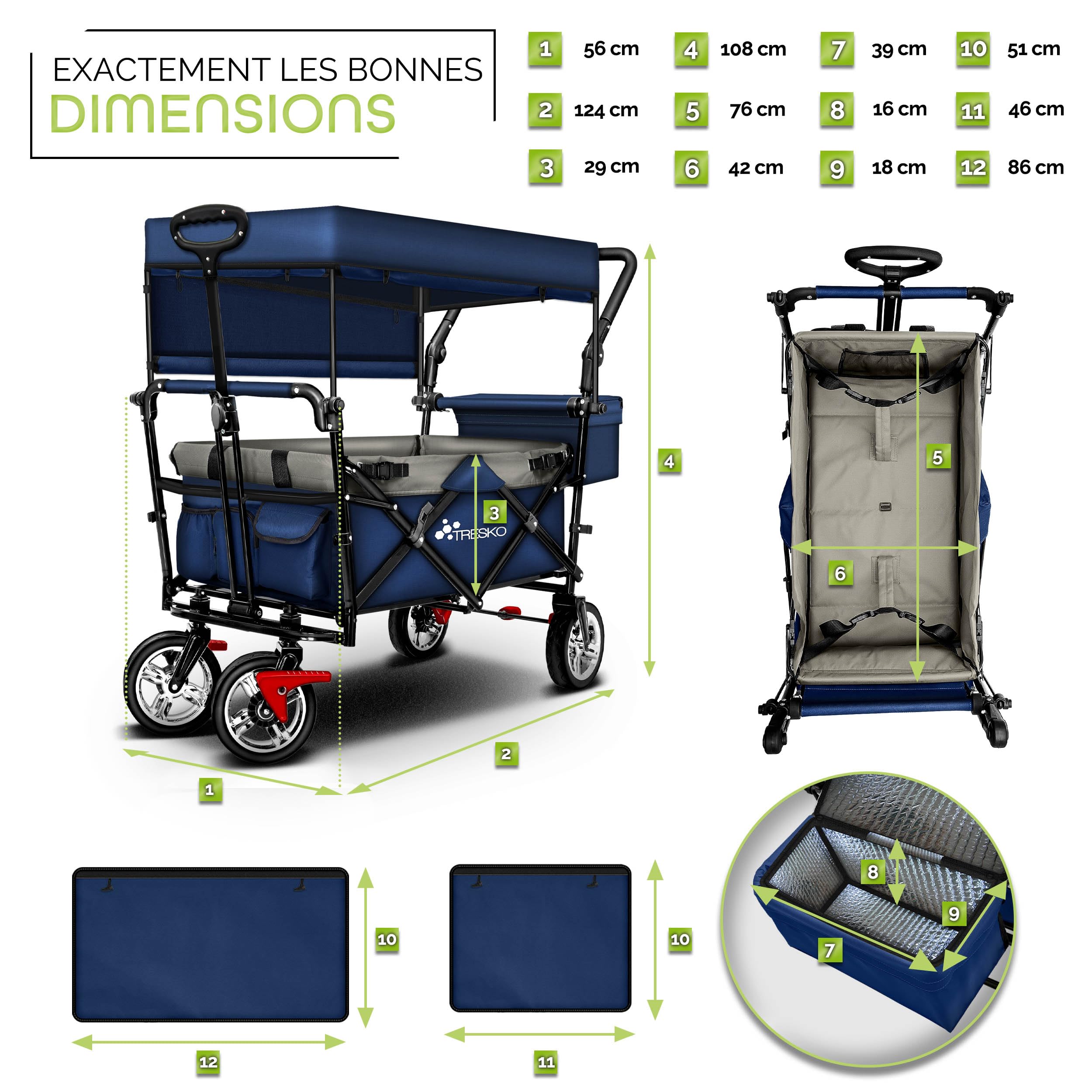 Chariot De Transport Pliable TRESKO - Toit, Sac Isotherme, Stores Latéraux - Charge 150 Kg - Idéal Camping, Plage, Courses