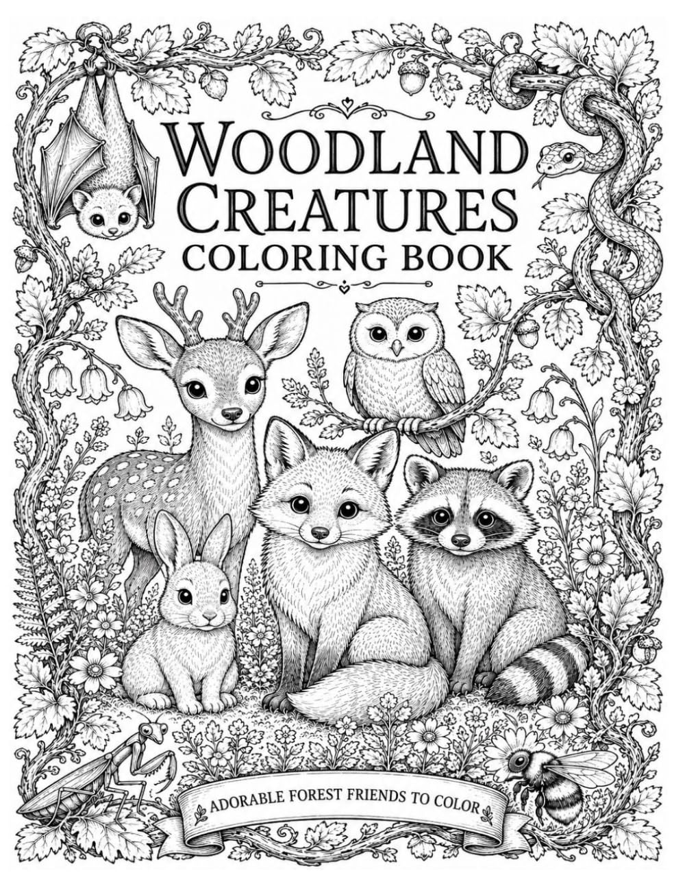Woodland Creatures Coloring Book: Cute Animals