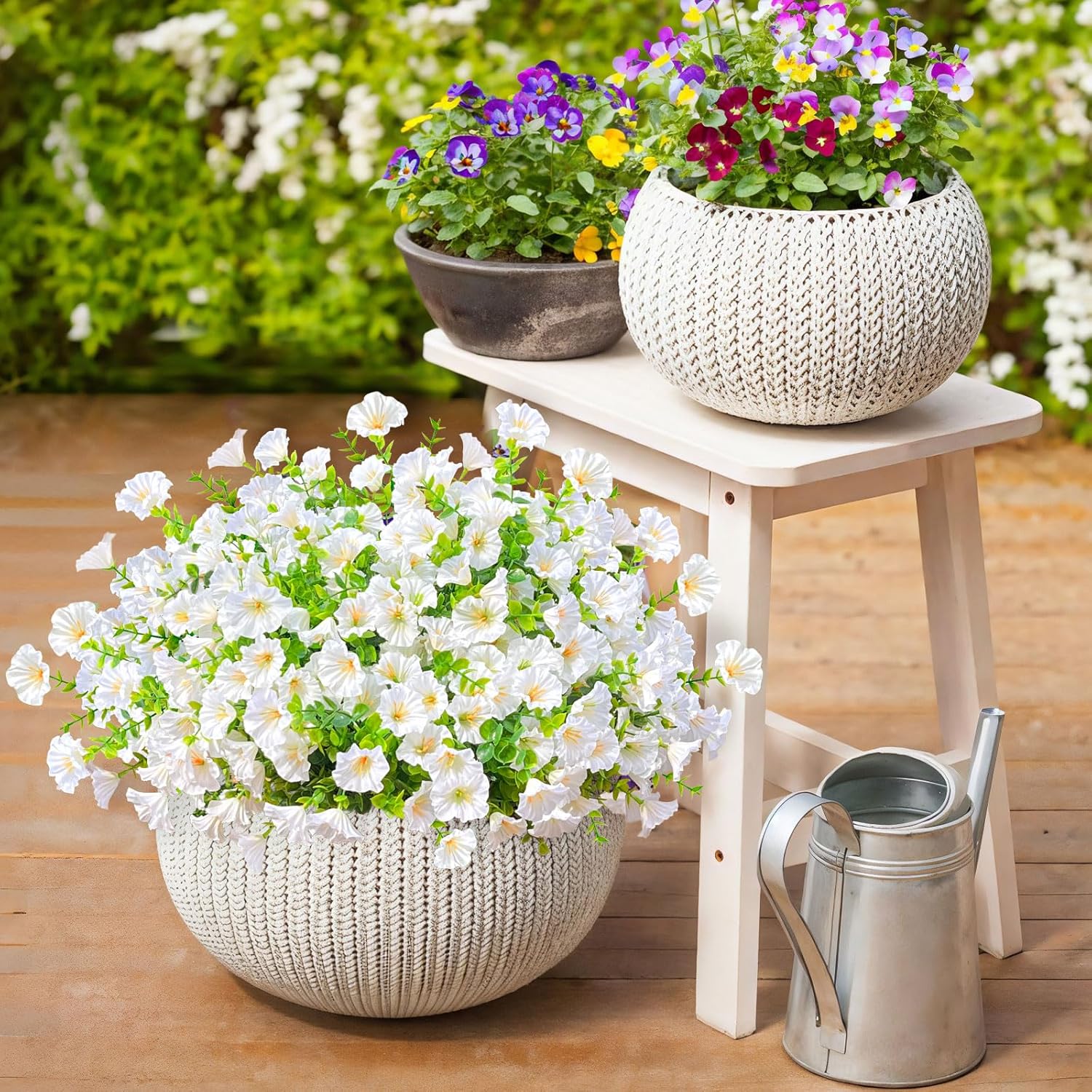 ICX 10pc Artificial Morning Glory Flowers for Outdoors,Silk Fake Flowers UV Resistant, Spring Flowers Artificial for Decoration,Outdoor Fake Plants for Door Porch Patio Planter Yard (White - Image 3