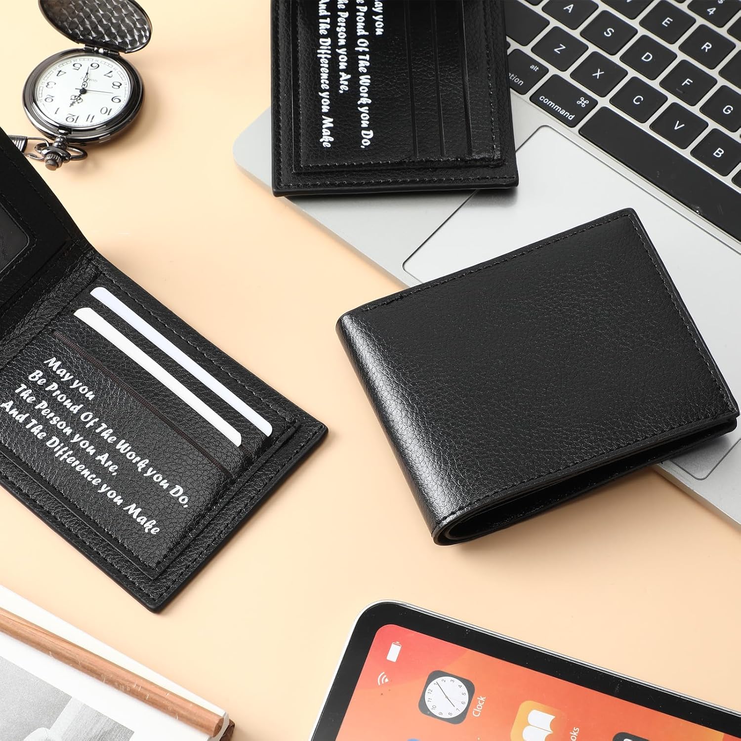 24 Pcs Mens Leather Wallet Bulk Personalized Wallet Men Engraved Leather Gift Christmas Gift for Coworkers(Black)