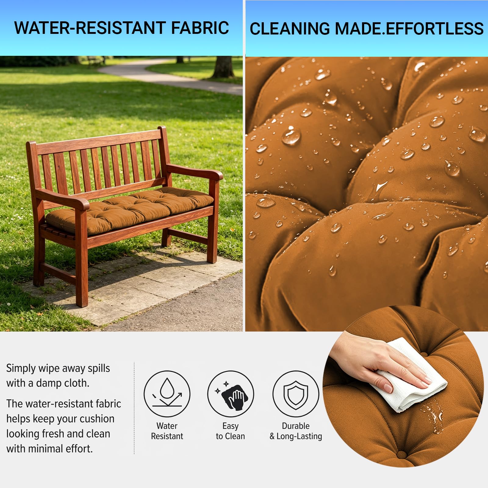 Coussin Exterieur Impermeable, Coussin Salon De Jardin Exterieur | 100x50 cm Coussins de Jardin pour Banc et Balancelle, pour Terrasse Balcon et Intérieur avec Cordons