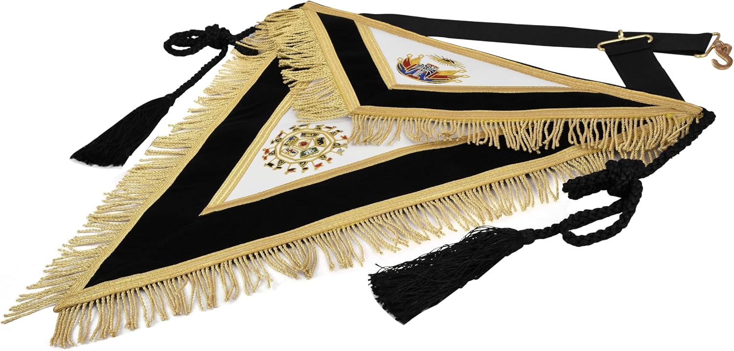 Bricks Masons 32nd Degree Scottish Rite Apron - Black Velvet Hand Embroidery With Tassels