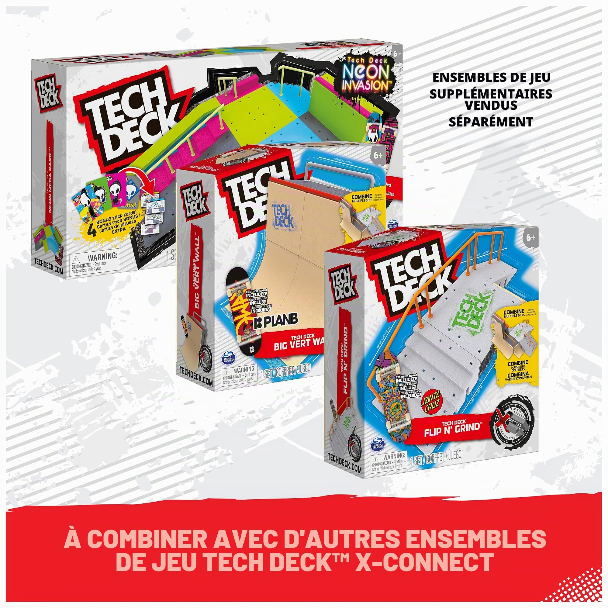 Tech Deck, Flip N' Grind X-Connect Park Creator, Ensemble de Rampe Personnalisable et à Construire avec Touche Exclusive, Jouet pour Enfants pour garçons et Filles à partir de 6 Ans