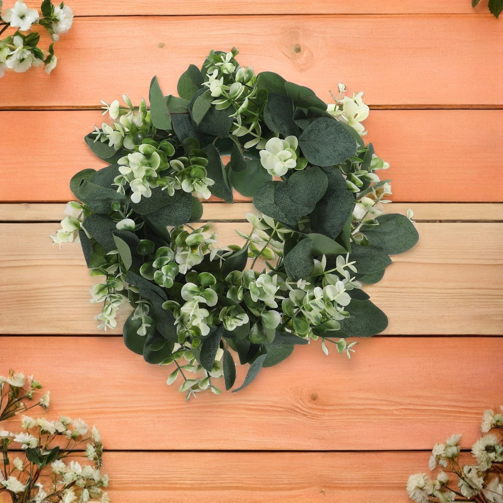 Ghirlanda di Eucalipto Artificiale Soluzione Decorativa Compatta e Duratura Verde 4 Pezzi in PE e Tessuto Piccola Rotonda per Decorazione Interni e Feste