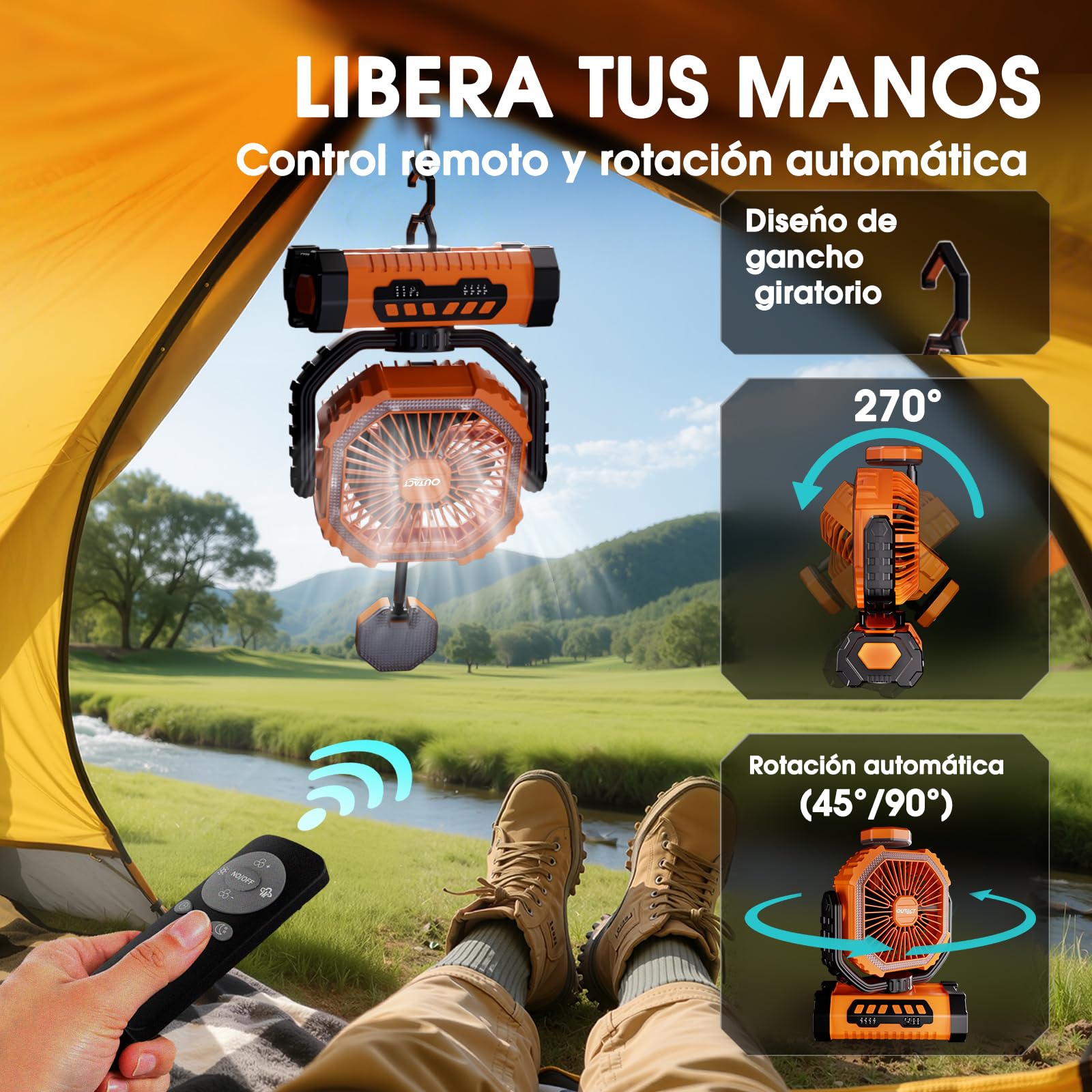 Camping Ventilador 20000mAh con LED para Hogar,Ufficio - Naranja