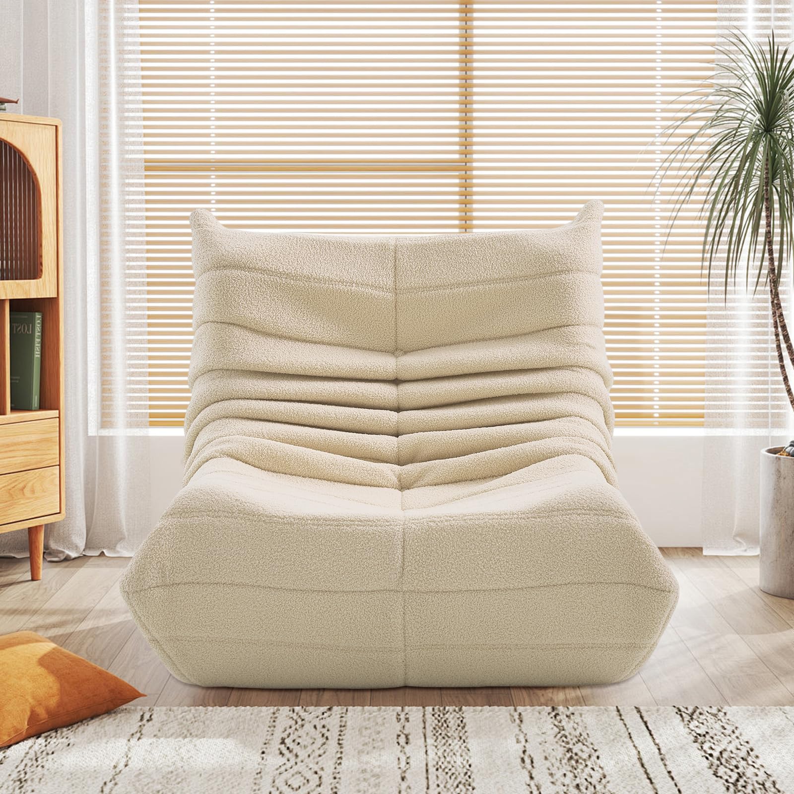 Puff Bean Bag Chair con Relleno Puf para Dormitorio y Salón Cómodo Uso en el Salón, Oficina o Café (Beige)