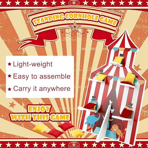 Miniatura 5 de Juego de lanzamiento de bolsas de puf de carnaval, decoración de fiesta de carnaval, 1 juego de tableros de cornhole de madera con 8 bolsas de