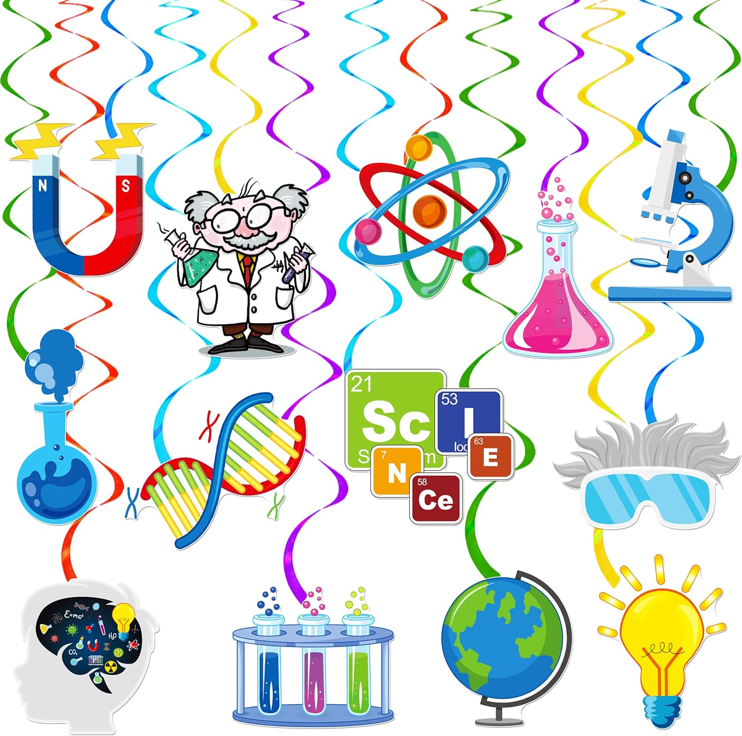 20pcs Science Party Hanging Swirls Science Birthday Party Decoration Chemistry Laboratory Themed Swirl Ceilings Hanging Streamers for Scientist Birthday Party Baby Shower Supplies
