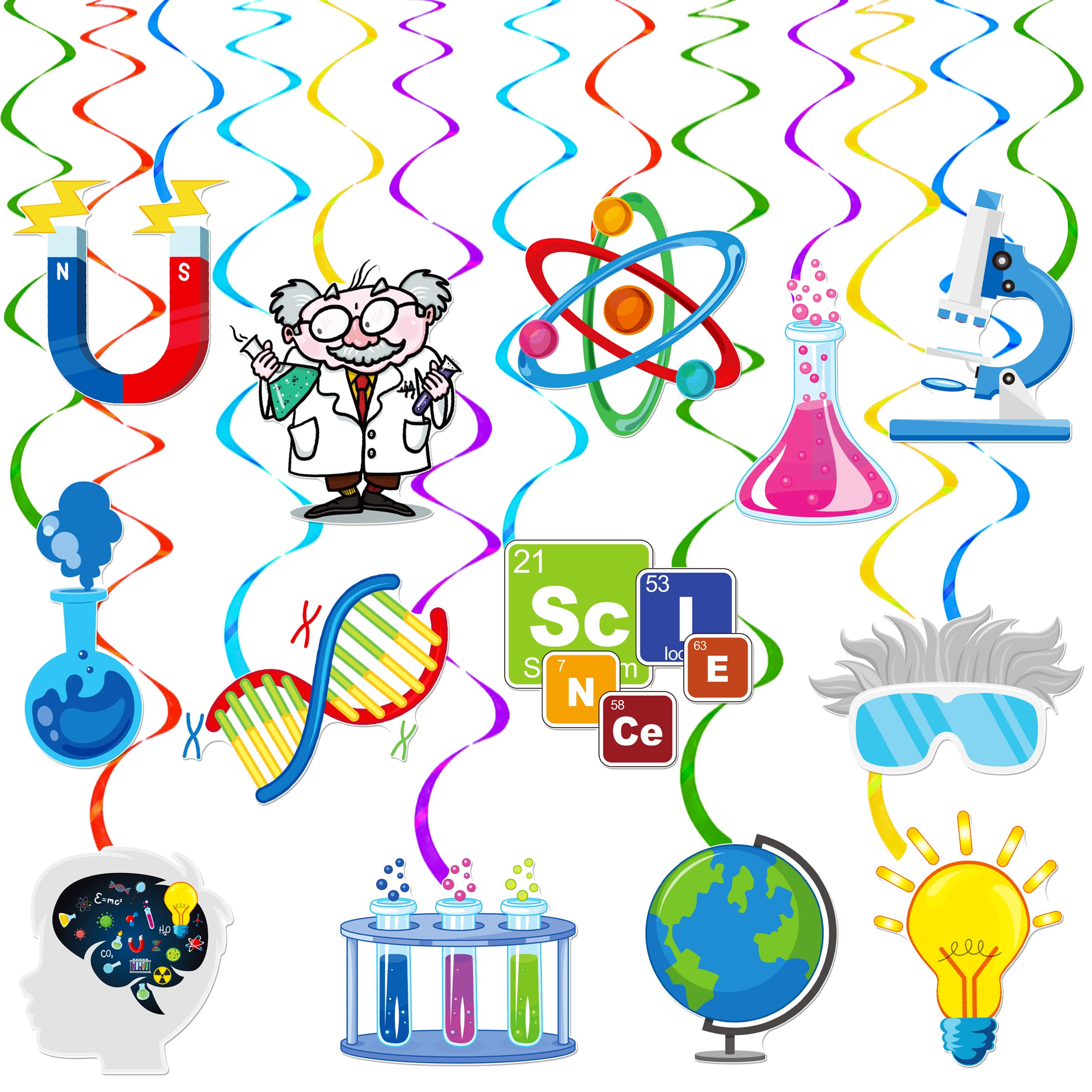 20pcs Science Party Hanging Swirls Science Birthday Party Decoration Chemistry Laboratory Themed Swirl Ceilings Hanging Streamers for Scientist