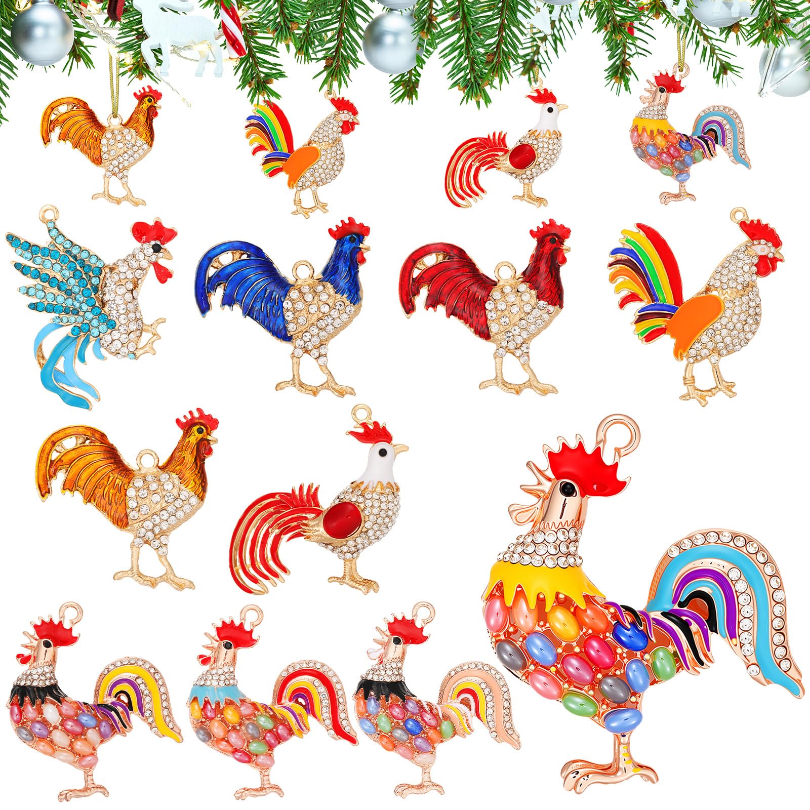 Décorations de Noël poule Chunful avec strass pour sapin, lot de 10 pièces festives