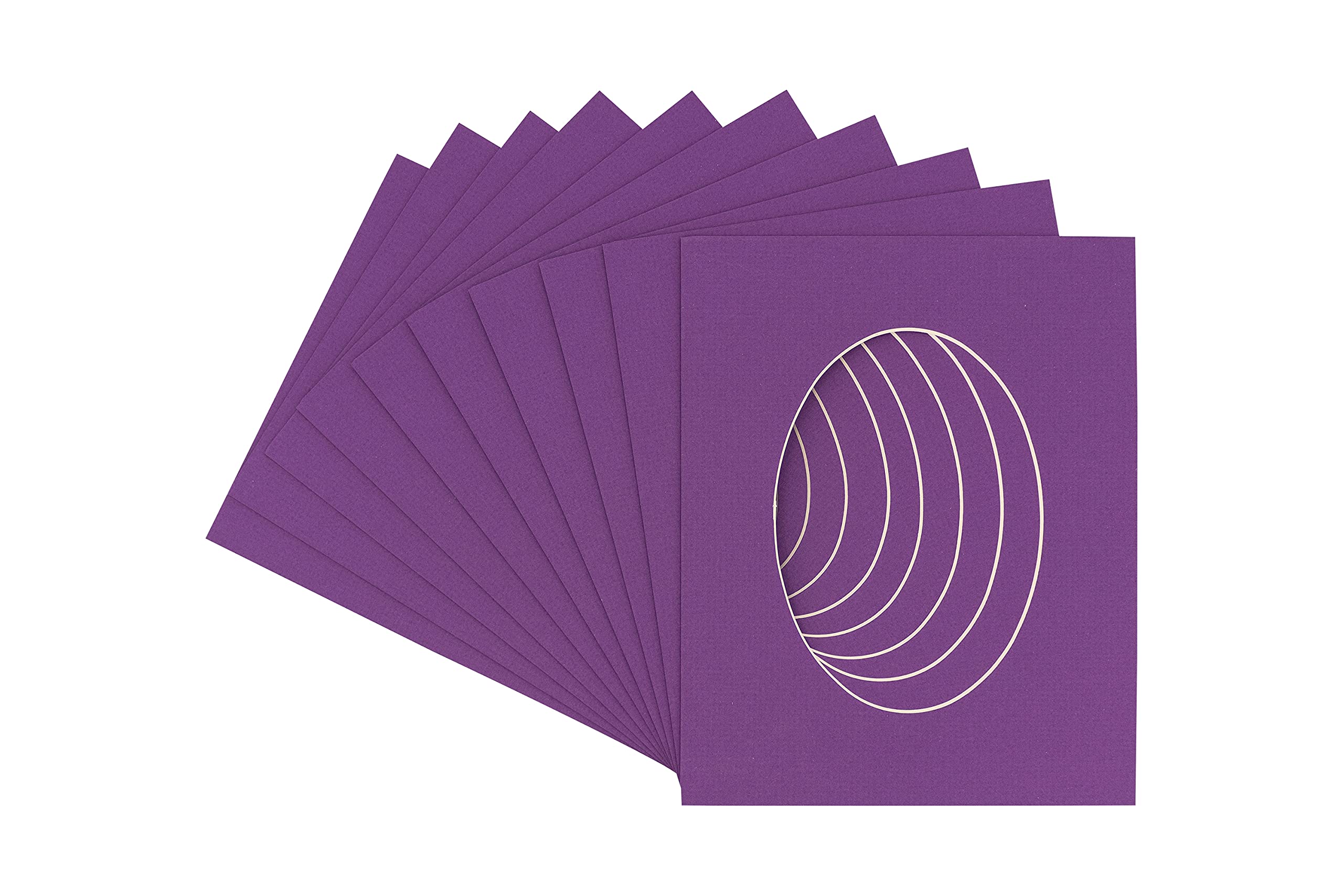 CountryArtHouse Dark Purple Acid Free 8x10 Oval Picture Frame Mat with White Core Bevel Cut for 5x6 Pictures - Fits 8x10 Frame - Pack of 10 Matboards