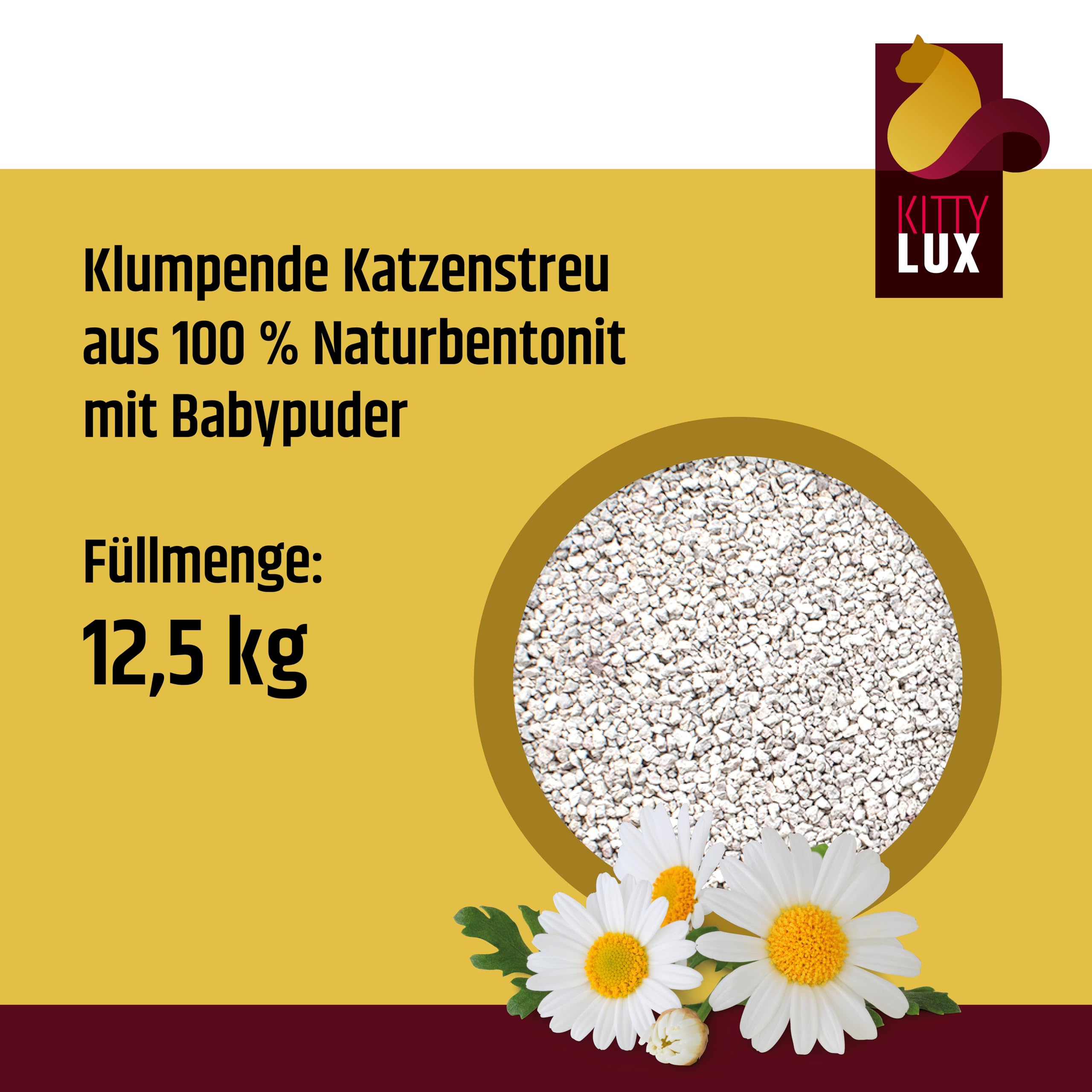 klumpende Katzenstreu White Compact 12,5kg mit Babypuderduft für Sensible Katzen, Klumpstreu 100% Naturbentonit, Feste Klumpenbildung, schnelle Geruchsbindung, geringer Verbrauch