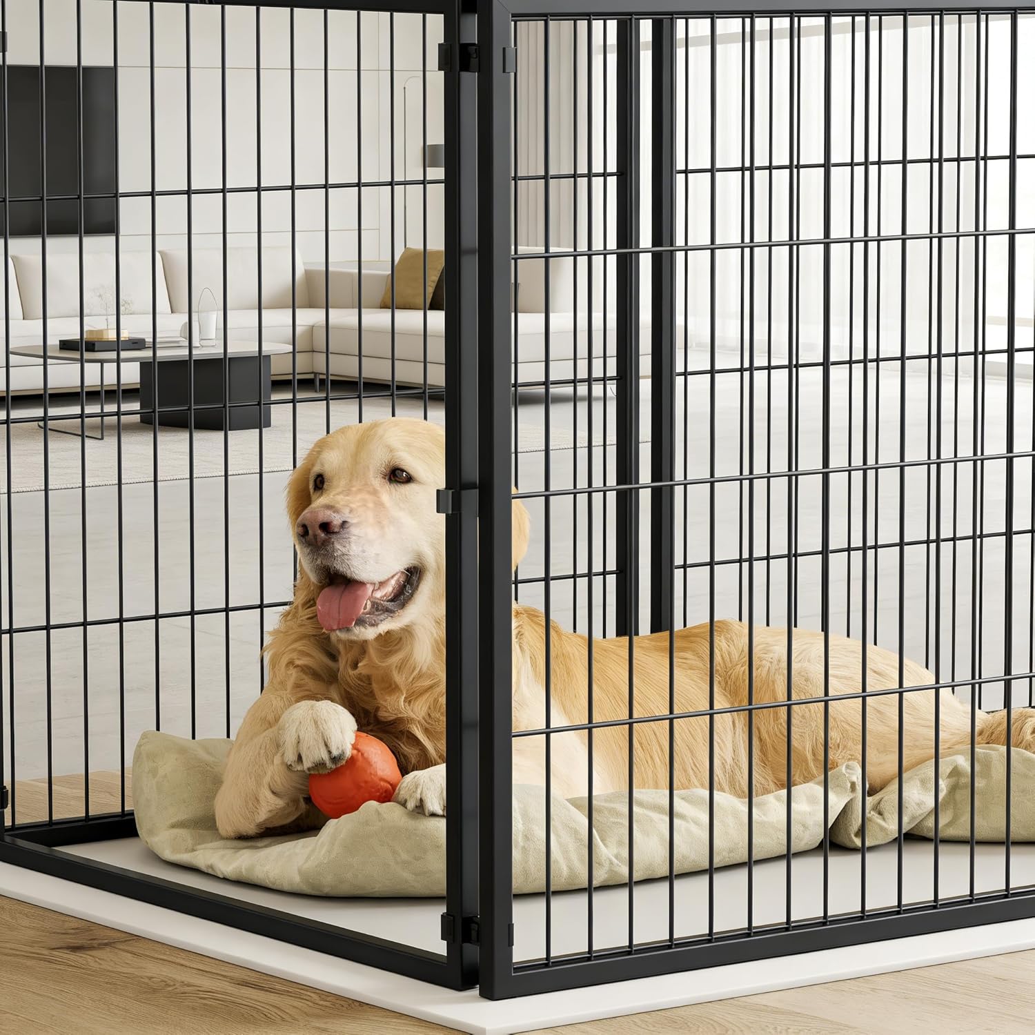 Large Dog Cage, Dog Kennel for Medium Dogs, Puppy Playpen with Top, Indoor Pet Cage, Heavy-Duty Construction, Easy Access Doors, Secure Design, Ideal for Home Use, 63.7" W x 34.2" D x 31.7" H