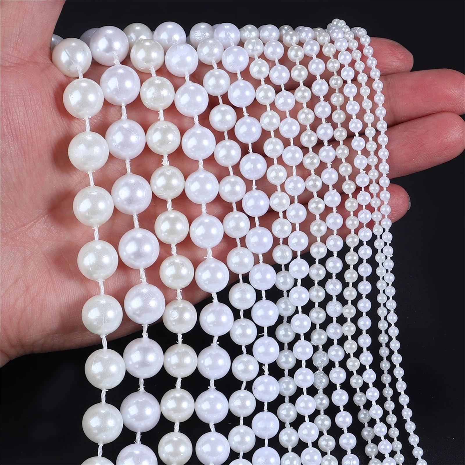 Plastikowy łańcuch z imitacją pereł, Girlanda z koralików ze sztucznych pereł wielokolorowa 3-12 mm, opakowanie 2 szt., do dekoracji ślubnych(White 8mm)