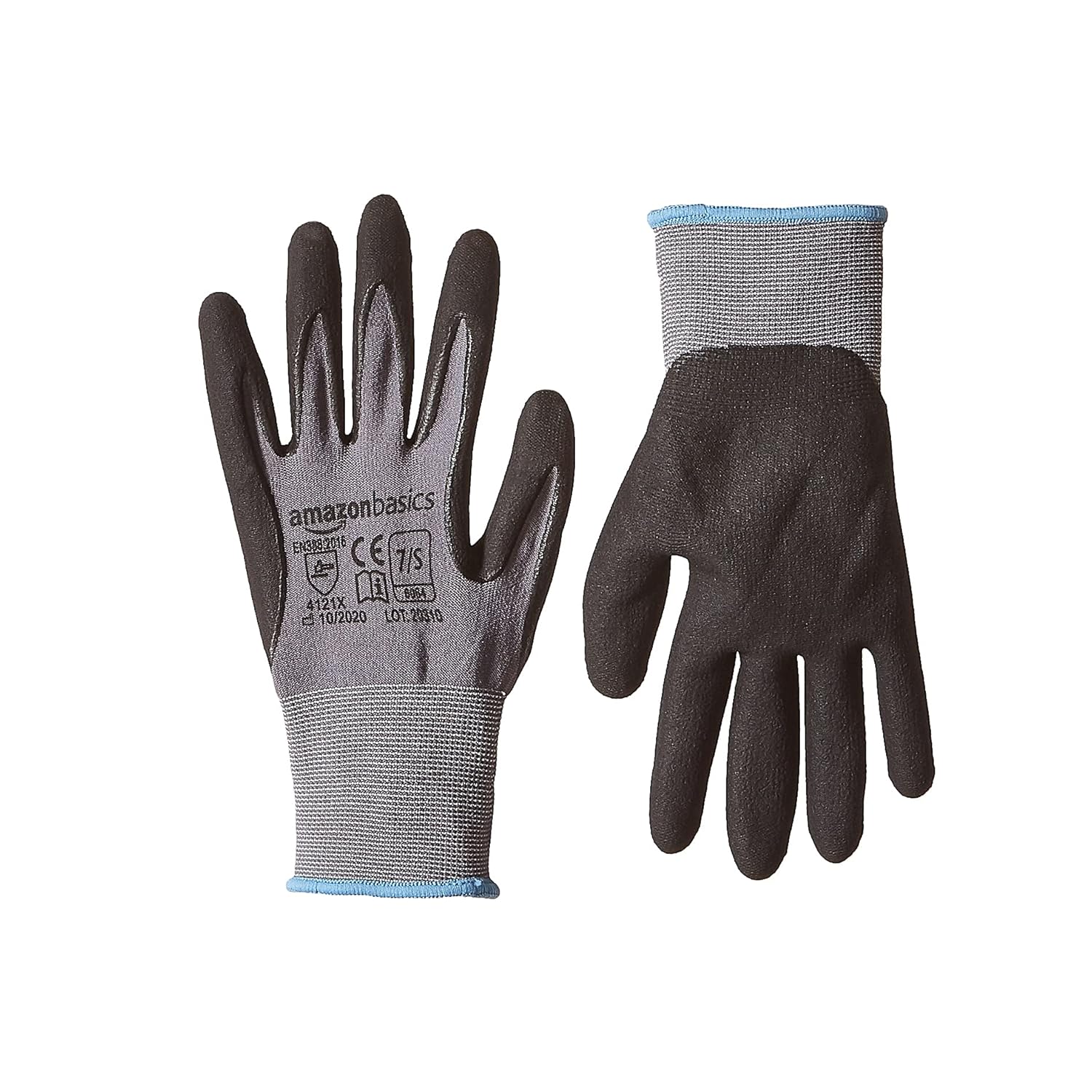 Amazon Basics Micro-Foam Nitrile Coated Gloves, Nylon Liner Fiber, Touch Screen, Grey, Size 7 (S), Pack of 6