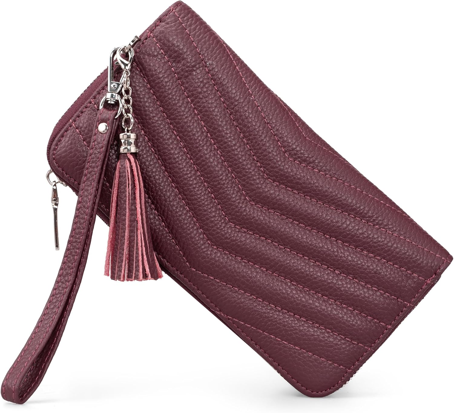 befen Black Wallet for Women Soft Genuine Leather Quilted Wristlet Clutch Wallet RFID Blocking Zip Around Designer Wallet