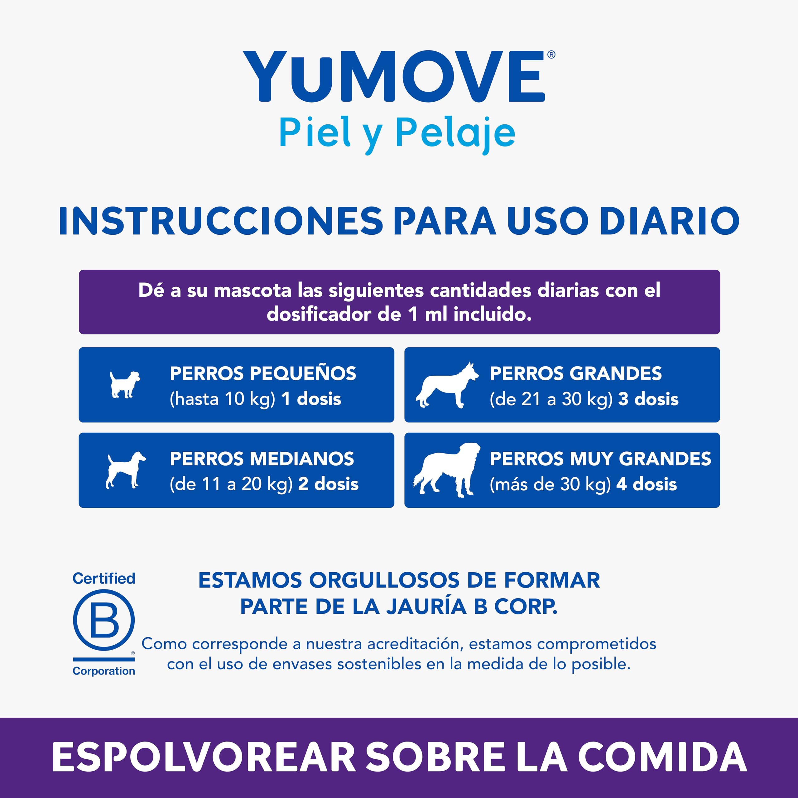 Yumove Piel Y Pelaje para Perros, 180 Dosis Uñas & Cuidado Cutáneo Diario | Zinc, Biotina, Vitaminas A Y C, Favorece Una Piel Y Un Pelaje Saludables, Espolvorear Sobre La Comida, Ingredientes Naturales