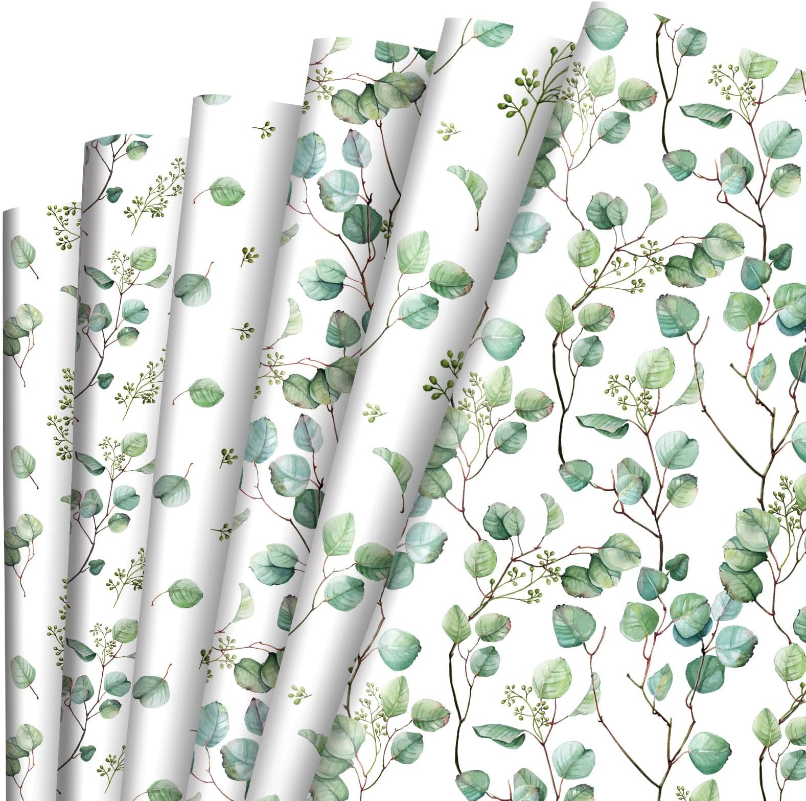 AnyDesign12 Sheet Eucalyptus Leaves Wrapping Paper Watercolor Greenery Gift Wrap Paper Folded Flat Green Leaves Print Art Paper for Wedding Birthday Party DIY Crafts Gift Wrapping, 19.7 x 27.6 Inch