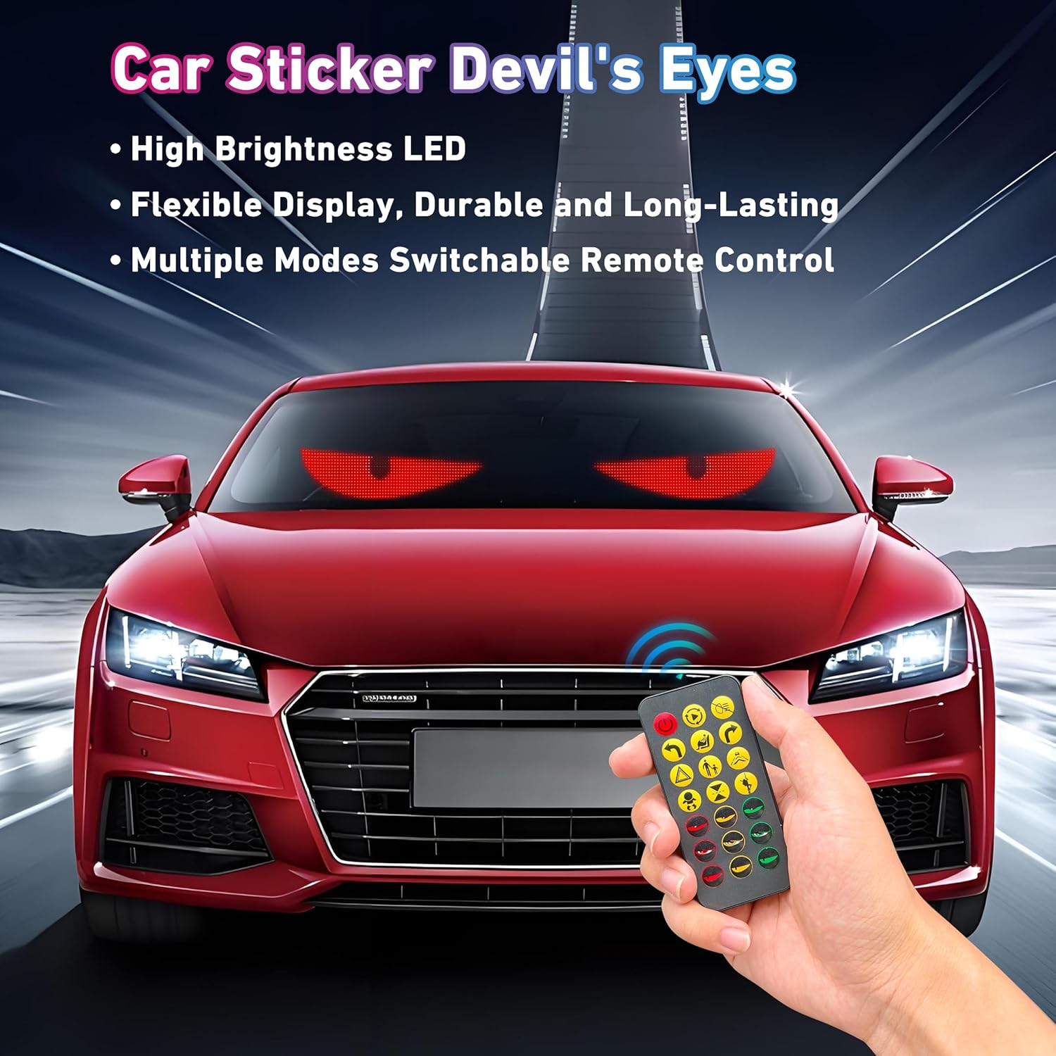 2PCS 15inx4in Devil Eyes Light for Car Windshield,Ojos LED para Carro,Programmable LED Eyes for Car Windshield,Scrolling Flexible Screen for Small to Medium-Sized Trucks