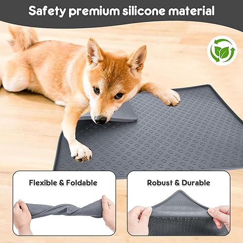 Miniatura 35 de Tapete de comida para mascotas para perros y gatos, tapete de alimentación de silicona con bordes elevados para alimentos y agua, tapete Negro