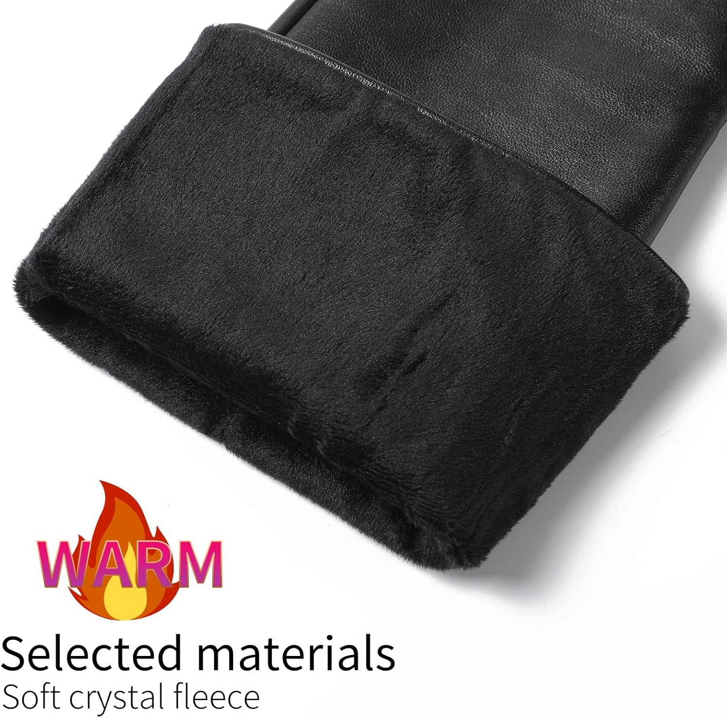 #&? HASHTAG AND WHAT Women's 40cm Long Leather Gloves, Black Real Sheepskin with Fleece Lining, Full-Hand Touchscreen - Image 2