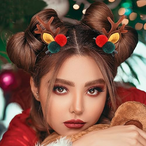 Miniatura 10 de Boobeen Pinza para el pelo de Navidad, 2 pares de cuernos de reno, orejas de accesorio para el cabello, cuernos, tocado, horquilla para fiesta de