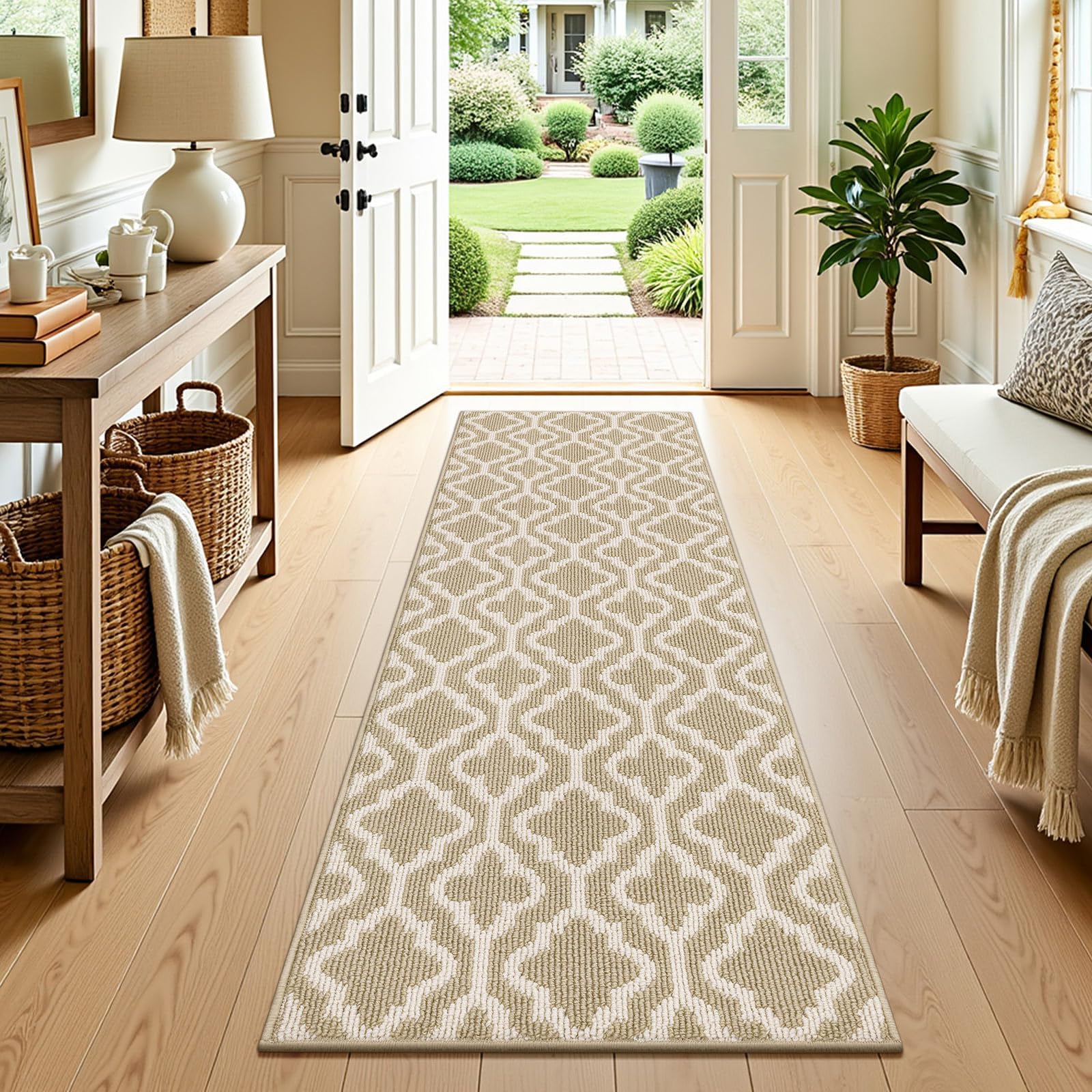 SHACOS Beige Hallway Runner Rug Non Slip 50x150 cm, Washable Hall Runners