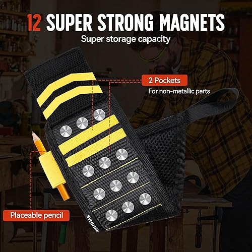 Vista 18 de Regalos para papá, pulsera magnética con cordón para herramientas, regalos de cumpleaños para hombres, tela Oxford doble 1680D, 12 imanes súper Azul