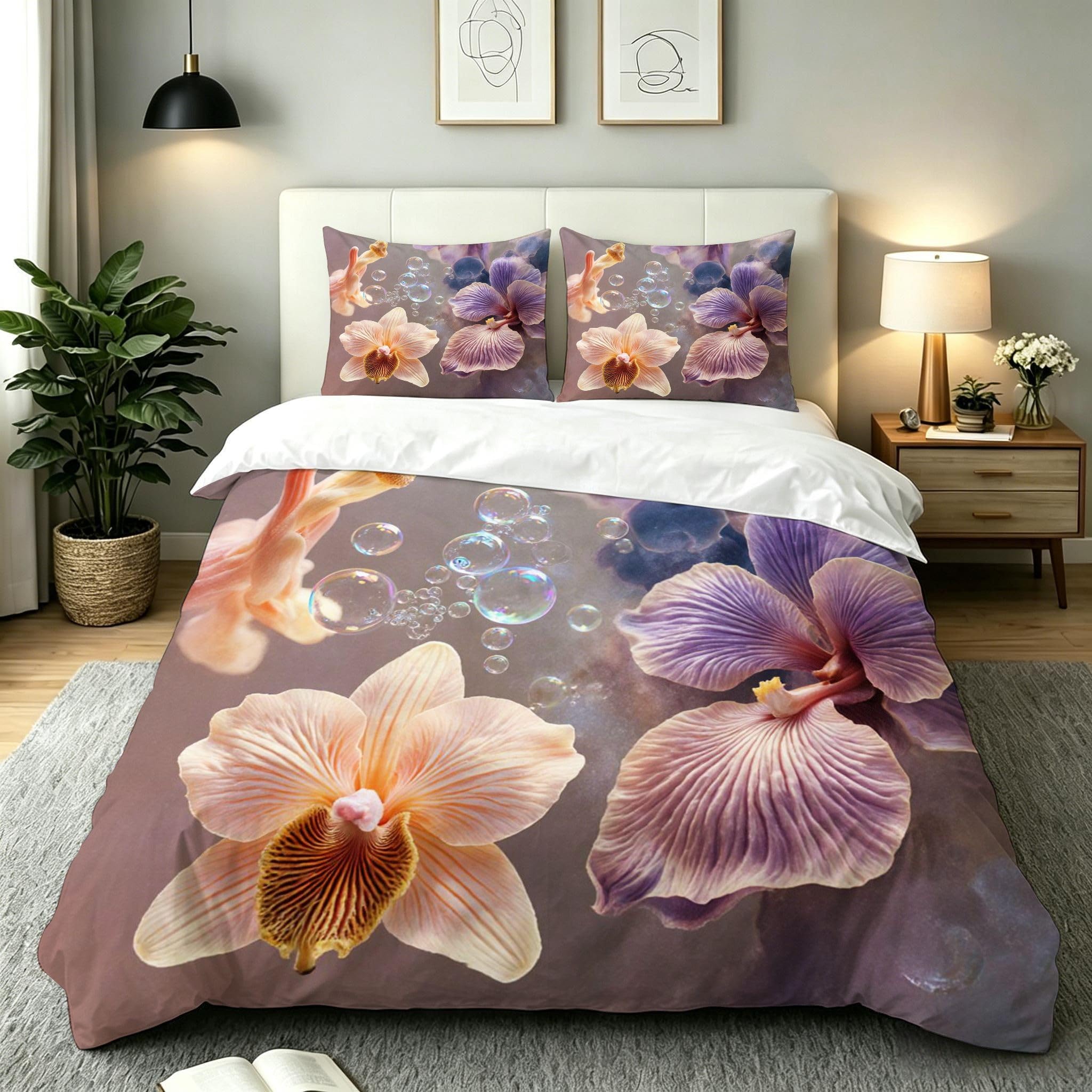 Parure de lit 140x200 plante violette pour créer un cocon de douceur dans la chambre