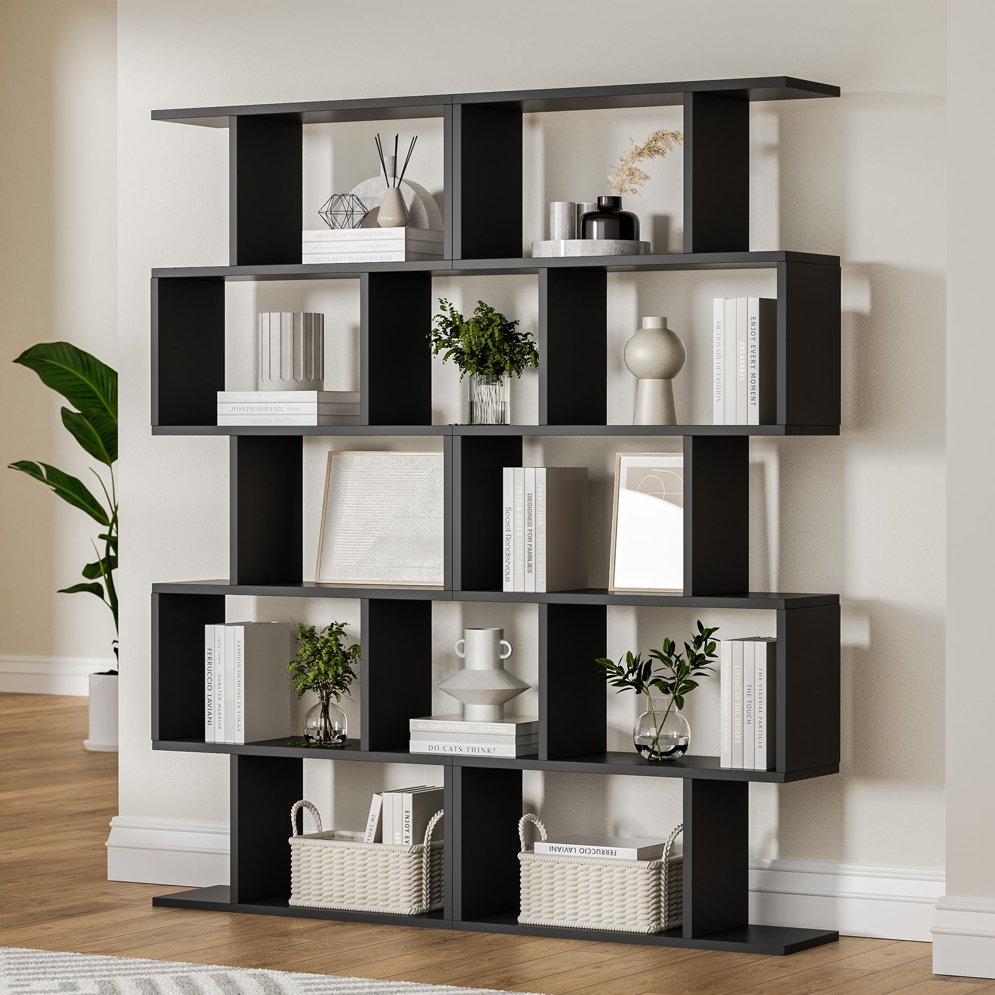 Amazon.com: DIYART Black 5-Tier Geometric Bookcase, S-Shaped Modern ...