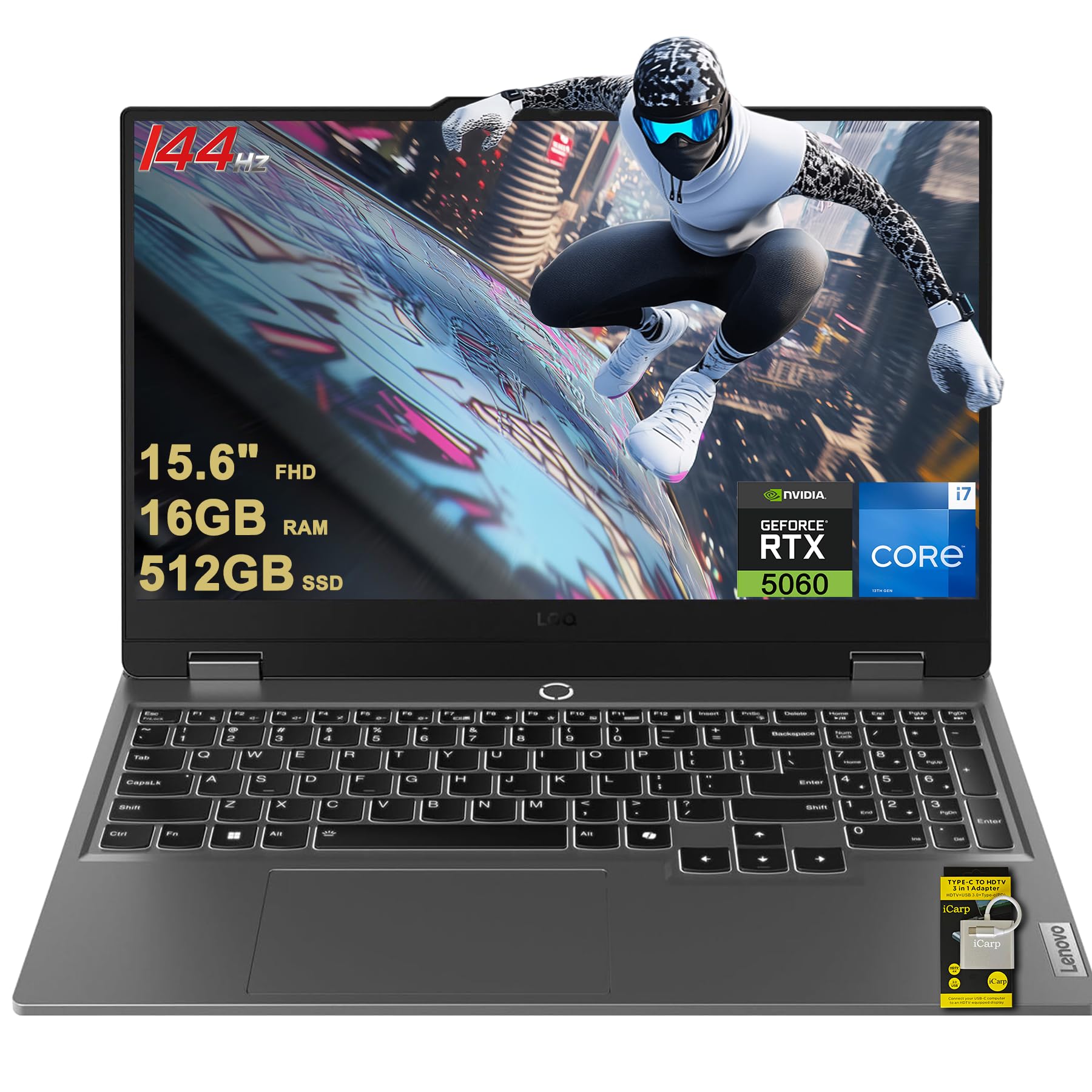 Lenovo LOQ Gaming Laptop 15.6" FHD IPS 144Hz (G-SYNC, 100% sRGB) Intel 14-core i7-13650HX 16GB RAM 512GB SSD GeForce RTX 5060 DLSS4 (440 AI Tops) Backlit Nahimic 5MP Privacy Camera Win11 ICP Hub