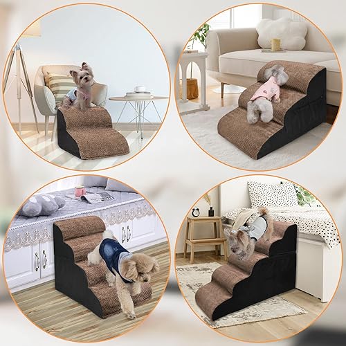 Miniatura 8 de LOOBANI Escaleras plegables para perros de cinco escalones, antideslizantes, escaleras para mascotas para cama alta con espacio de almacenamiento