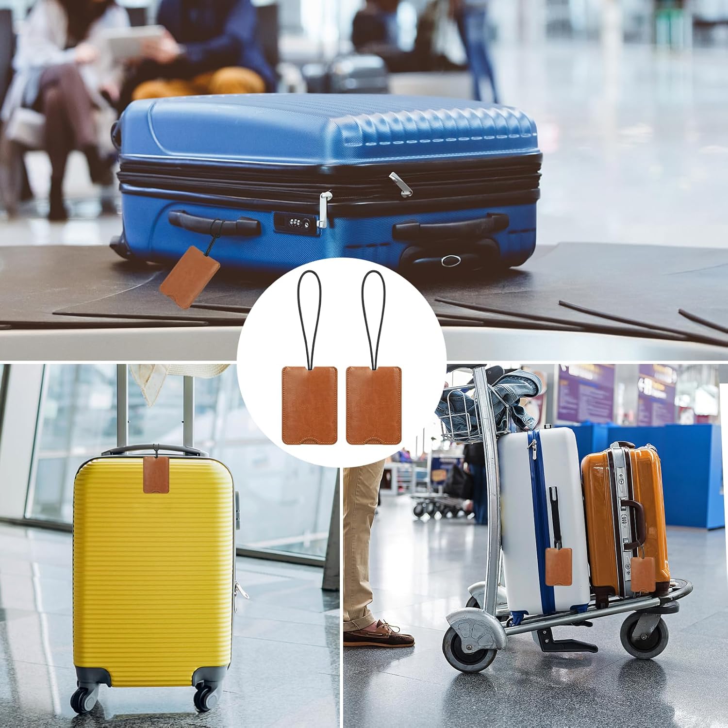 FYY Luggage Tag - 2 Pack PU Leather Luggage Tags for Suitcases with Name ID Card Travel Tags Labels with Privacy Cover for Baggage Handbag School Bag Suitcase Lightbrown - Image 7