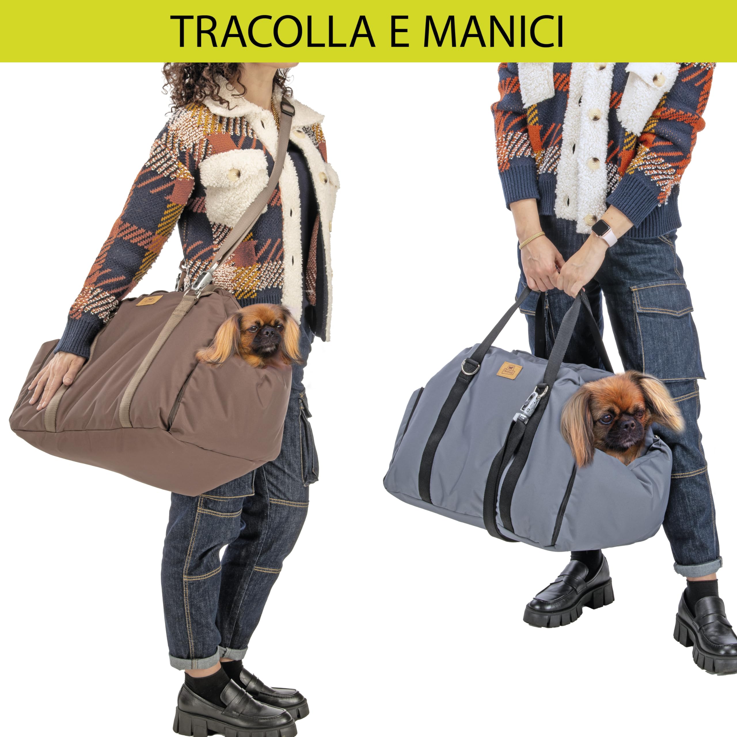 Ferplast Borsa per Cani CRUISER 3-in-1, Trasportino e Sedile Auto, con Tracolla e Maniglie, Cuscino Reversibile, Fissaggio Sicuro con Cinghia e Moschettone Magnetico, 52 × 46 x h 35 cm, Marrone